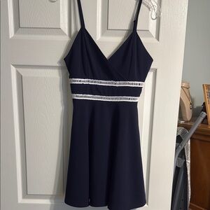 Francesca's  Navy Blue Dress with White Accents